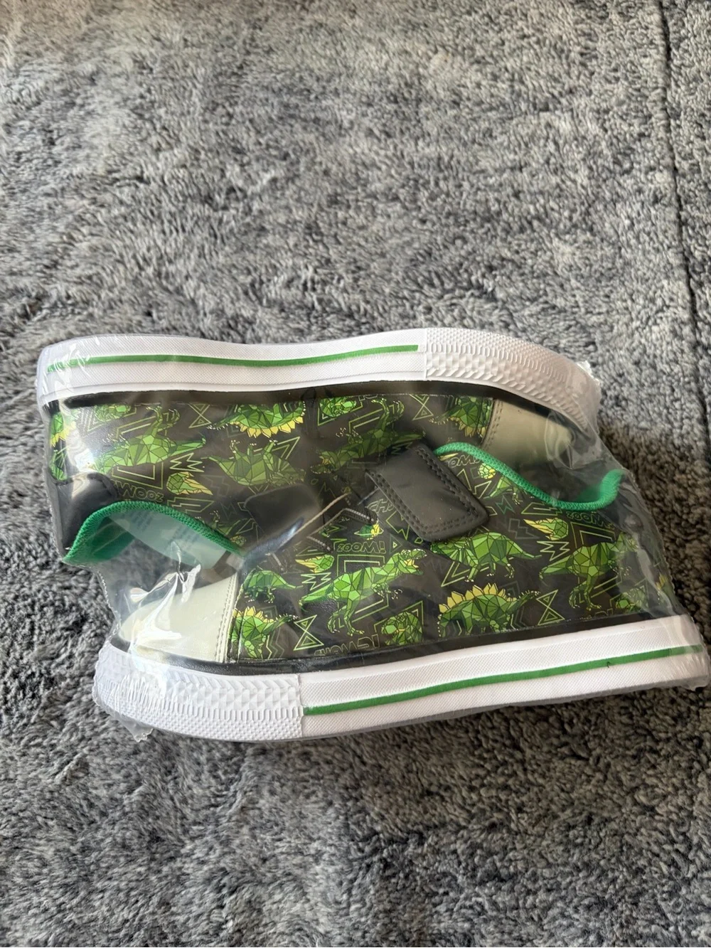 Kids Green Dinosaur Print Slip-On Sneakers